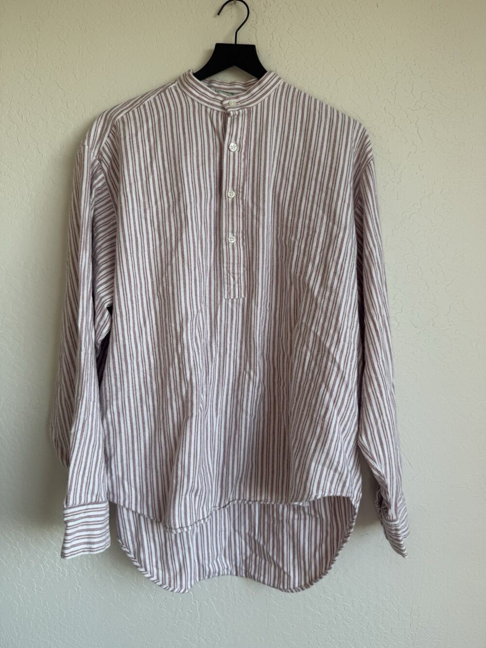 Murphy Of Ireland Grandfather Collarless Shirt Mens L Pure Cotton Red Striped